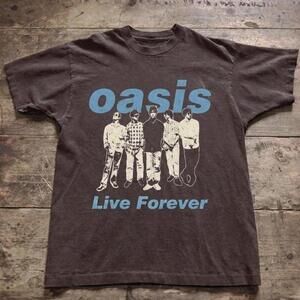 Gildan Men Brown T-Shirt, Oasis Live Forever Band Graphic Tee